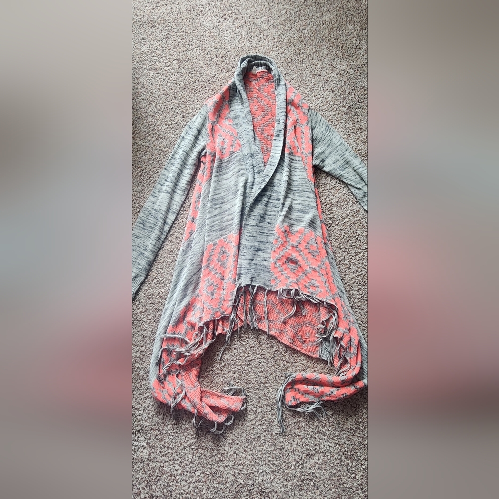 Light Pink and Grey Aztec Boho Cardigan